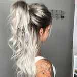 Grey With Black Root Color Body Wavy Full Lace Wig