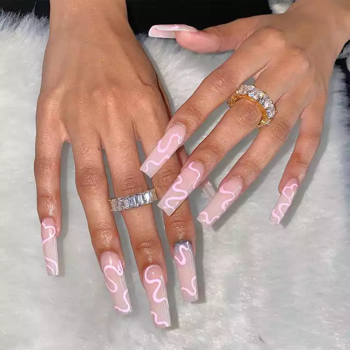Wave press on nails long coffin nails