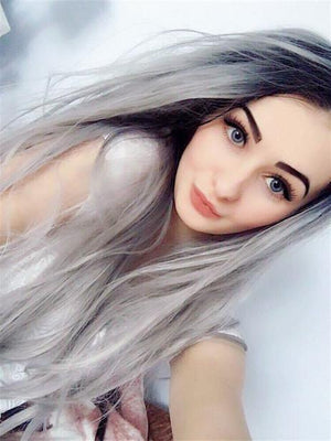 Gray wig natural big wave